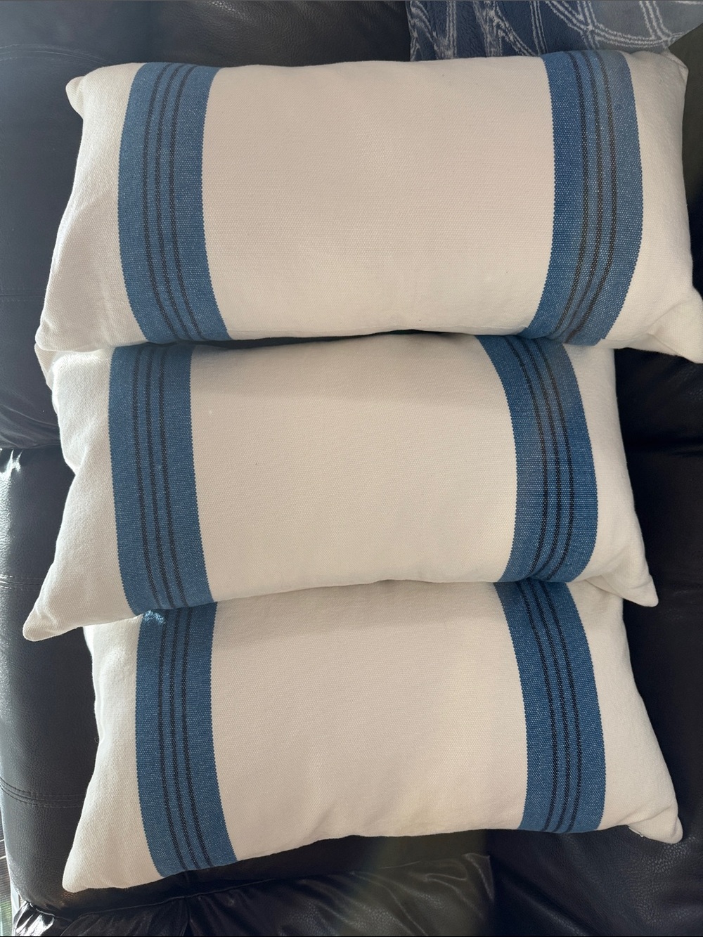 Ralph Lauren Cream and Blue Striped Canvas Throw Pillows - Picture 6 of 6